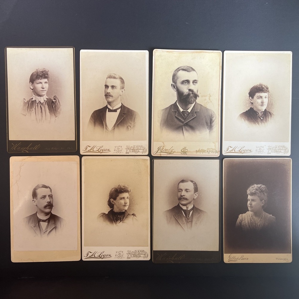 VTG Antique Cabinet Card Photo Set 8 Portraits Men Women Ohio Philly MN 1800's